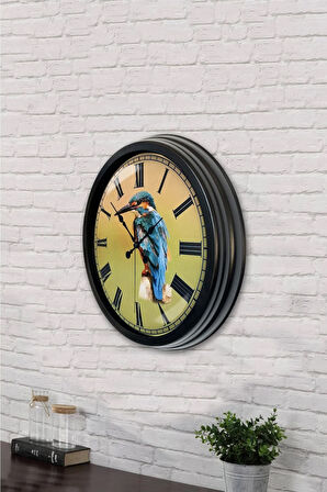 Hediyelik 40 Cm Siyah Metal Kuş Duvar Saati