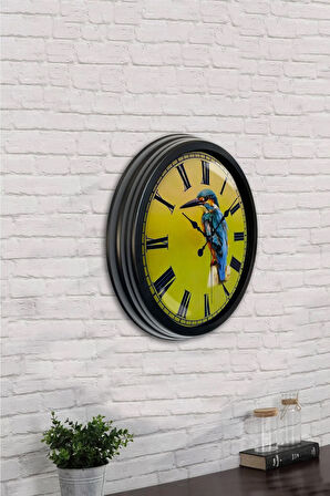 Hediyelik 40 Cm Siyah Metal Kuş Duvar Saati