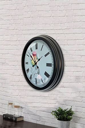 Hediyelik 40 Cm Siyah Metal Makaron Duvar Saati