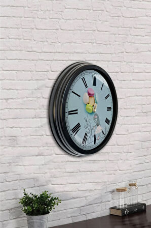 Hediyelik 40 Cm Siyah Metal Makaron Duvar Saati