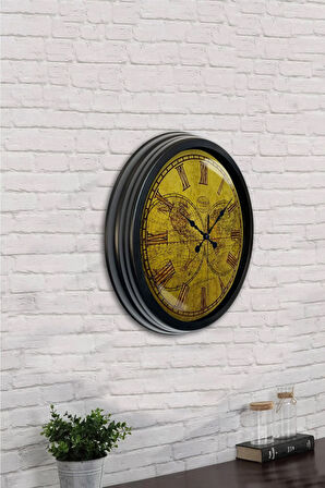 Hediyelik 40 Cm Siyah Metal Maps Duvar Saati