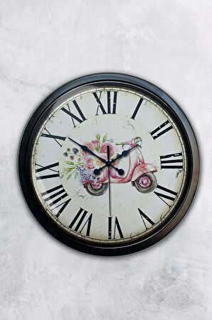 40 Cm Siyah Metal Pembe Motor Duvar Saati