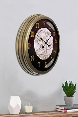 Duvar Saati 40 Cm Metal Eskitme Renk Mermer Desen Modeli