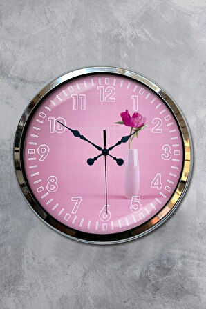 Hediyelik Duvar Saati 40 Cm Metal Krom Renk Çiçek Modeli