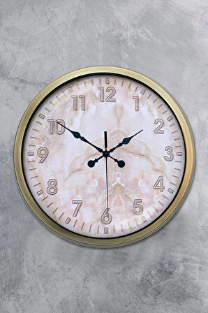 Duvar Saati 40 Cm Metal Beyaz Renk Mermer Desen Modeli