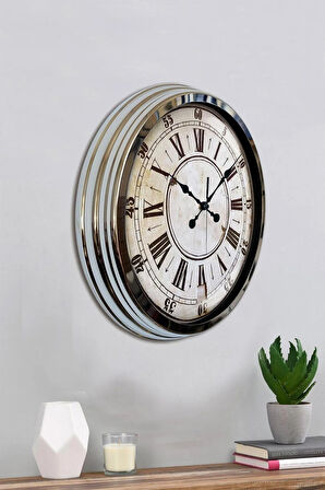 Hediyelik Duvar Saati 40 Cm Metal Krom Renk Retro Modeli