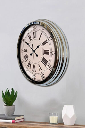 Hediyelik Duvar Saati 40 Cm Metal Krom Renk Life Modeli
