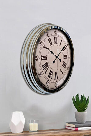 Hediyelik Duvar Saati 40 Cm Metal Krom Renk Life Modeli