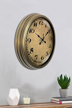 Hediyelik Duvar Saati 40 Cm Metal Eskitme Renk Vintage Modeli