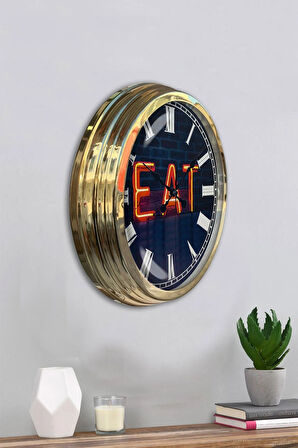 Hediyelik 40 Cm Gold Metal Eat Duvar Saati Clock