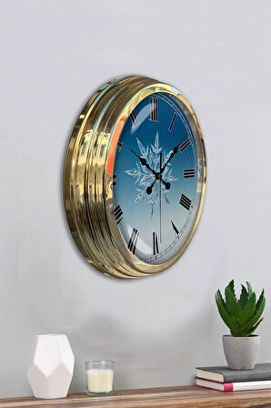 Hediyelik 40 Cm Gold Metal Kar Tanesi Duvar Saati Clock