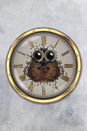 Hediyelik 40 Cm Gold Metal Kahve Duvar Saati Clock