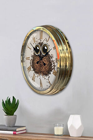 Hediyelik 40 Cm Gold Metal Kahve Duvar Saati Clock