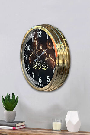 Hediye 40 Cm Gold Metal Islamic Duvar Saati Dekor