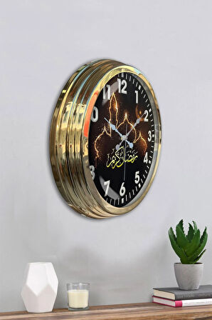 Hediye 40 Cm Gold Metal Islamic Duvar Saati Dekor