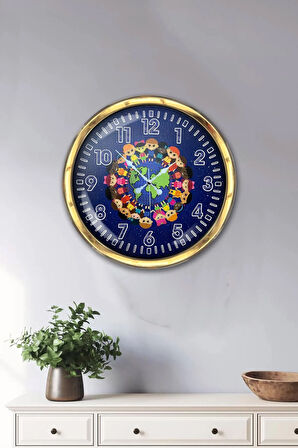 Çoçuk Odası 40 Cm Gold Metal Barış Duvar Saati