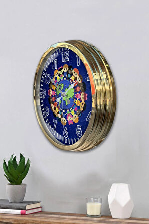 Çoçuk Odası 40 Cm Gold Metal Barış Duvar Saati
