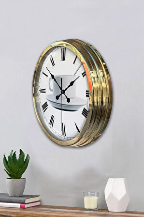 2022 40 Cm Gold Metal Kahve Duvar Saati Clock