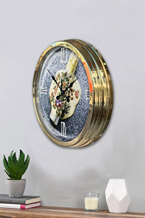 2022 Model 40 Cm Gold Metal Kitchen Duvar Saati Clock