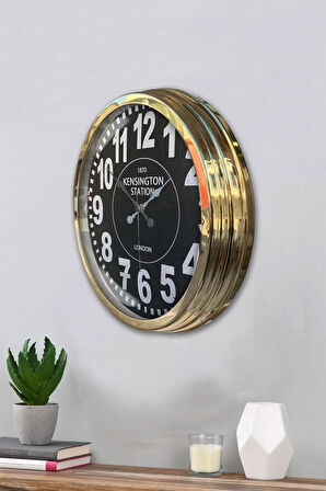 Hediyelik 40 Cm Gold Metal Kensington Duvar Saati Clock