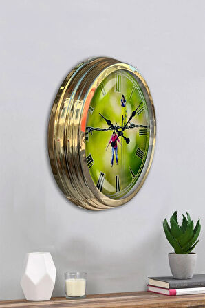 Hediyelik 40 Cm Gold Metal Funny Gelin Damat Duvar Saati