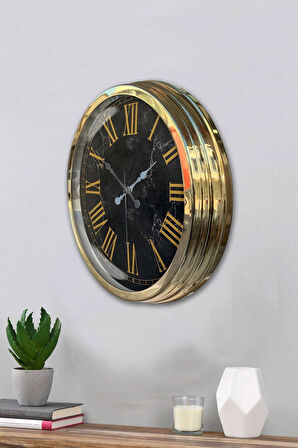 Hediyelik 40 Cm Gold Metal Mermer Desen Roma Rakamlı Duvar Saati