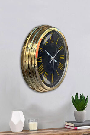 Hediyelik 40 Cm Gold Metal Mermer Desen Roma Rakamlı Duvar Saati