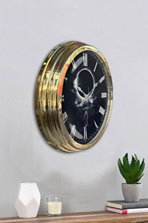 Hediyelik 40 Cm Gold Metal Dolunay Astronot Duvar Saati Clock