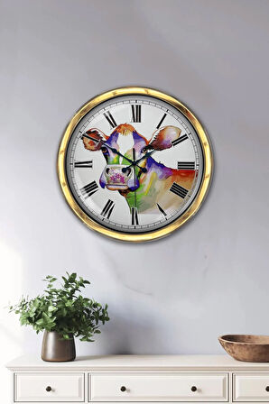 Hediye 40 Cm Gold Metal Inek Duvar Saati Clock