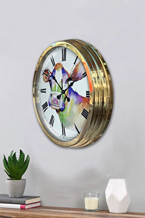 Hediye 40 Cm Gold Metal Inek Duvar Saati Clock