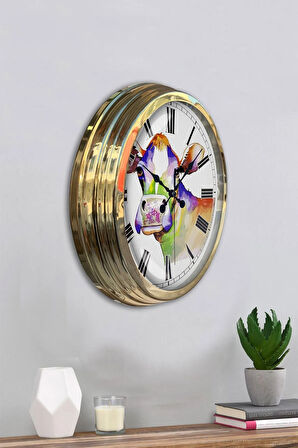 Hediye 40 Cm Gold Metal Inek Duvar Saati Clock