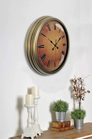 40 cm Eskitme Metal Turuncu Duvar Saati