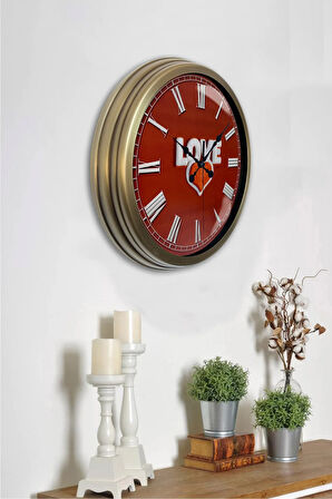 Hediyelik 40 Cm Eskitme Metal Love Duvar Saati