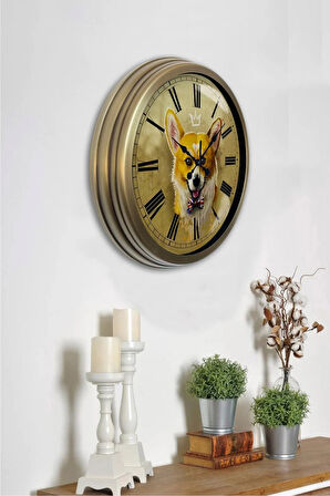 Hediyelik 36 cm Eskitme Metal Kurt Duvar Saati