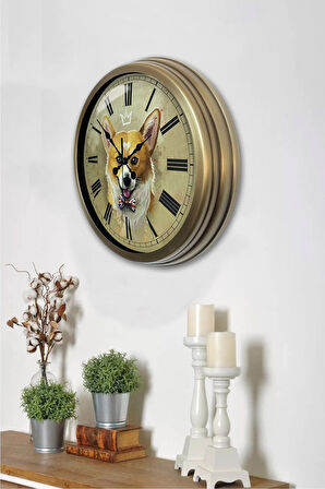 Hediyelik 36 cm Eskitme Metal Kurt Duvar Saati