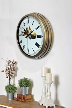 40 Cm Eskitme Metal Araba Hediyelik Duvar Saati