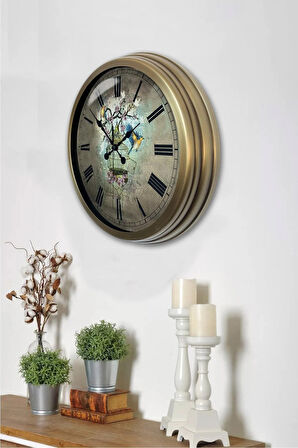 40 cm Eskitme Metal Kuş Dekoratif Duvar Saati