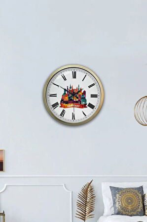 40 Cm Eskitme Metal Germany Temalı Duvar Saati