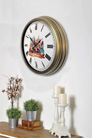 40 Cm Eskitme Metal Germany Temalı Duvar Saati
