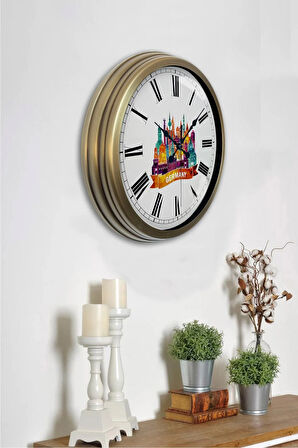 40 Cm Eskitme Metal Germany Temalı Duvar Saati