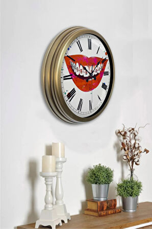 Hediyelik 40 cm Eskitme Metal Ağız Duvar Saati