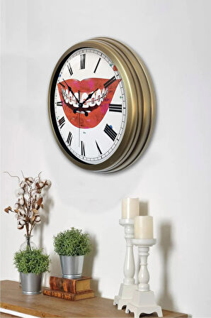 Hediyelik 40 cm Eskitme Metal Ağız Duvar Saati