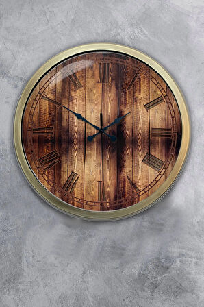 40 Cm Eskitme Metal Ahşap Görünümlü Hediyelik Duvar Saati