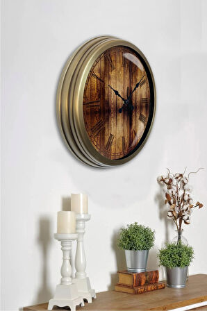 40 Cm Eskitme Metal Ahşap Görünümlü Hediyelik Duvar Saati