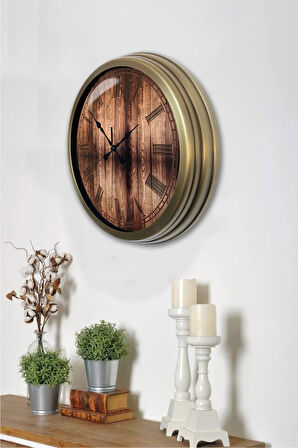 40 Cm Eskitme Metal Ahşap Görünümlü Hediyelik Duvar Saati
