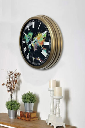 40 cm Eskitme Metal Harita Duvar Saati