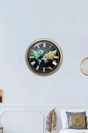 40 cm Eskitme Metal Harita Duvar Saati