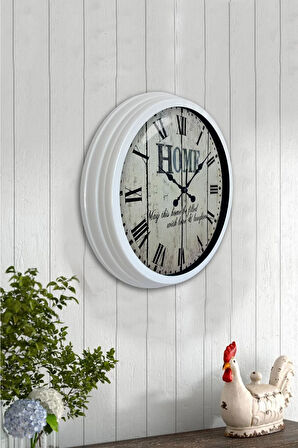 Hediyelik 40 Cm Beyaz Metal Home Duvar Saati