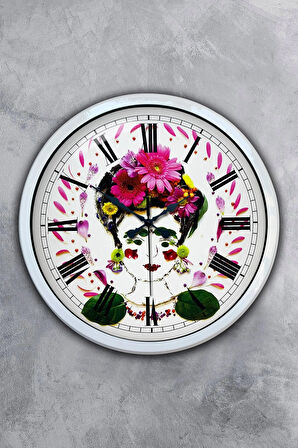 Hediyelik 40 Cm Beyaz Metal Flowers Duvar Saati