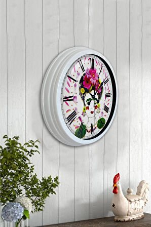 Hediyelik 40 Cm Beyaz Metal Flowers Duvar Saati